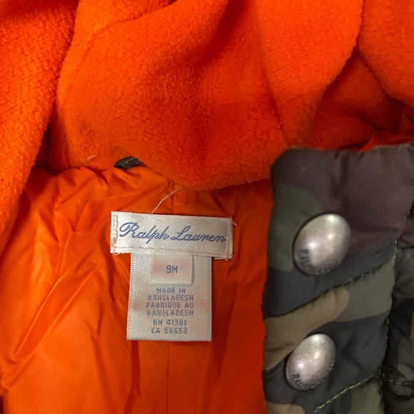 Ralph Polo Lauren baby 9M puffy jacket suit camouflage pattern - Picture 3 of 6